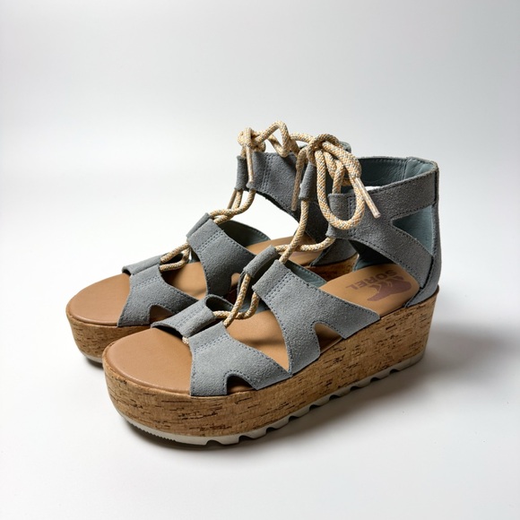 Sorel Cameron Blue Suede Wedge Platform Espadrille Sandals - Picture 3 of 9